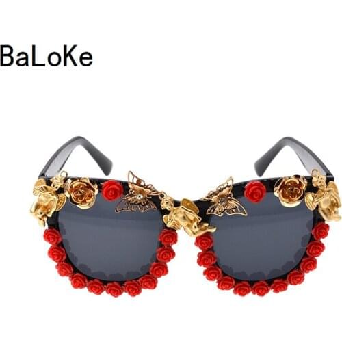 Top Quality Brand Designer Angel Sunglasses Fashion Classical Red Flower Sunglasses Baroque Sunglasses Women Sun Beach Glass