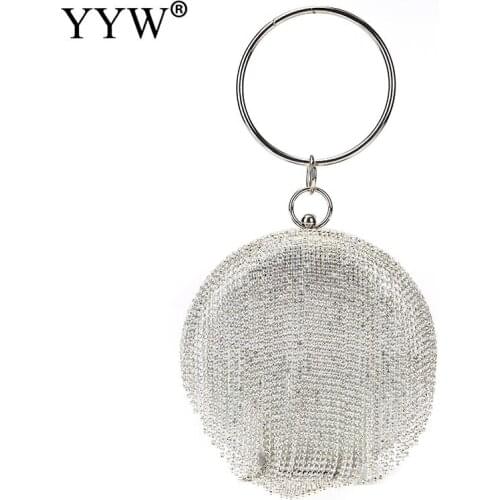 Tassels Clutch Bag Circular Ring Wedding Party Handbag And Purse Rhinestone Round Ball Evening Party Cocktail Banquet Clutches