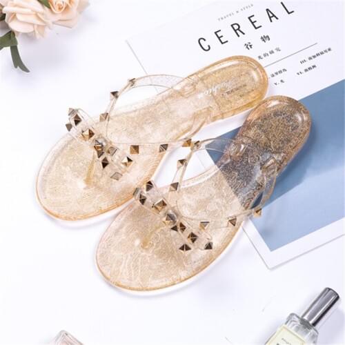 Slippers Women 2021 Fashion Summer Rivets Slippers Women Sandals Flat Jelly Shoes Flip Flops Stud Beach Shoes