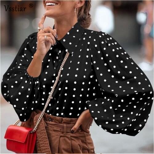 Women Chiffon Blouse 2020 Fashion Polka Dot Long Lantern Sleeve Woman Tops Plus Size Autumn Casual Office Ladies Shirts