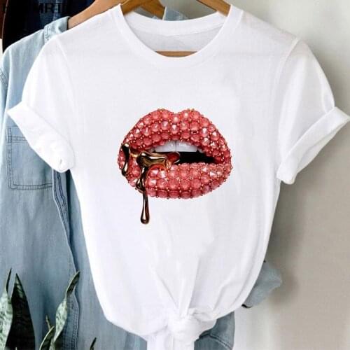 Summer New Ladies Tops Tee Streetwear Harajuku Funny Woman T Shirt Sexy Lips Printed Female Tshirt Clothing Short sleeve T-shirt