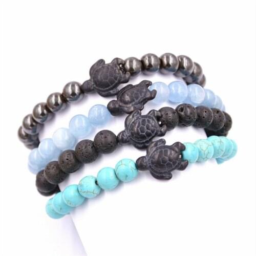 Trendy Iron gallstone Lava Stone Beads Sea turtle Braiding Bracelets For Women Bangles Jewelry