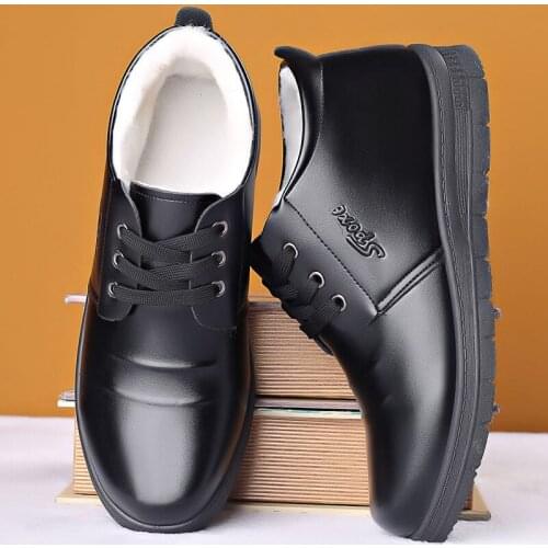 Winter Plus Cashmere Men Winter Leather Boots Keep Warm and Thicken High Men Snow Boots Middle-aged and Old