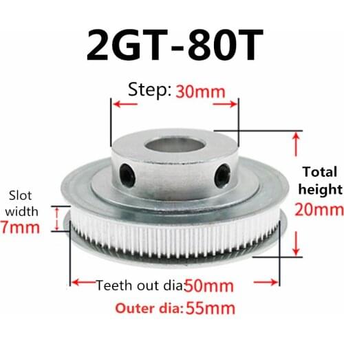 1PC/5PCS 80 Teeth 2M 2GT synchronous Pulley Bore 5/8/10/12/14mm for width 6mm Pitch=2MGT Timing Belt GT2 pulley Belt 80Teeth 80T