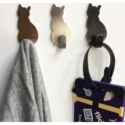 2 PCS Wall Mounted Hooks Cat shape Coat Robe Hanging Hook Home Door Back Clothes Keys Hanger Cat Decorative
