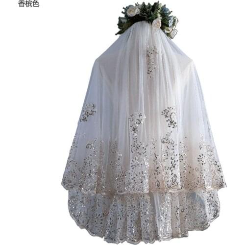 2021 New Arrival Champagne Lace Applique Edge Bridal Wedding Veils Bride Veils Wedding Accessory On Sale