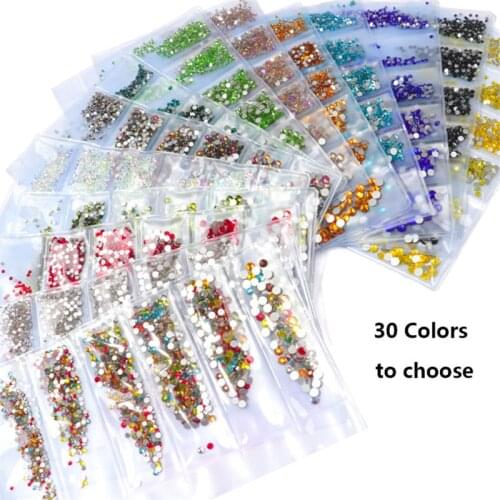 30 Colors 6 Sizes Mix Nail Rhinestones ss4 - ss12 3D Nail Art Gems Charms Flatback Glass Nail Art Strass swarovsky Nail Crystal