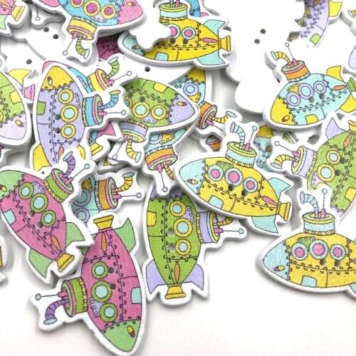 50 pcs Wooden Novelty Submarine Buttons Sewing art Scrapbooking craft WB432