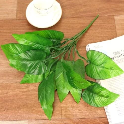 7 Fork Green Artificial leaves Home Decor Green Plant Plastic Leaves Artificial Plant For Wedding Decor DIY Wreath Accessories