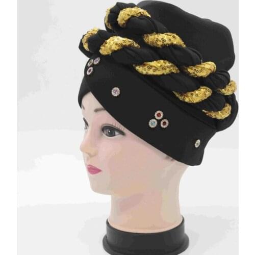 African Turbans Bandana Women Sequin Braid With Diamond Headtie Bonnet 2021 New Fashion Streetwear African Head Wraps Hijab Caps