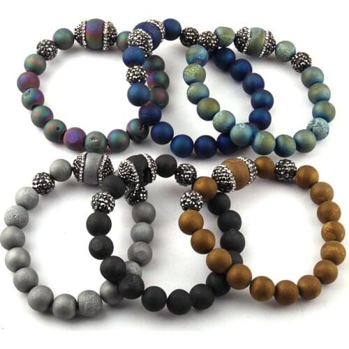 Free Shipping Fashion Beautiful Natural Stone Druzy with Oval Pave Ball Natural Stone Bracelets