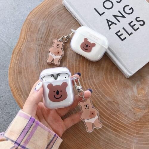 For AirPods 2 Case airpod Pro 3 case cute Korea bear Cartoon keyring case For Air pods case clear silicone headset Cover