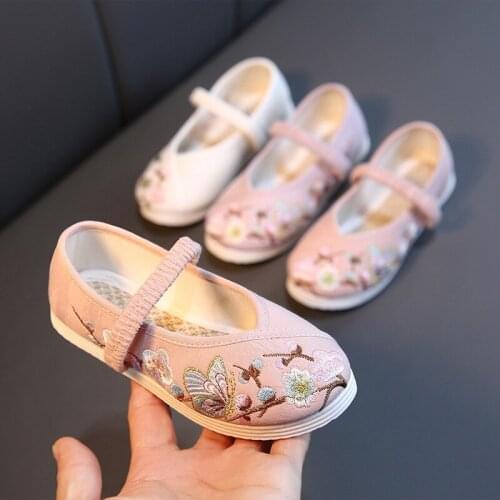 Children embroidered shoes spring/autumn kids girls Hanfu shoes Melaleuca bottom national style shoes girls flower cloth shoes