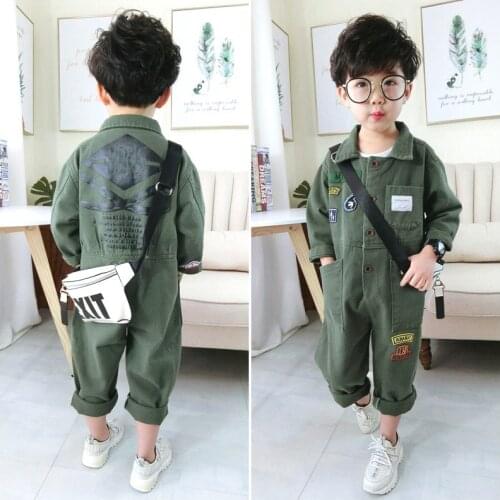 Children Jumpsuit Baby Boys Girls Spring Autumn Romper Tooling Clothing Child Baby Fashion Trendy Army Green Clothes Sets 2-7 Y