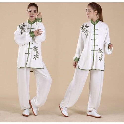2PC Chinese martial arts set Taiji kungfu clothes male female Bamboo embroidery long sleeve KungFu Suit martial art uniform suit
