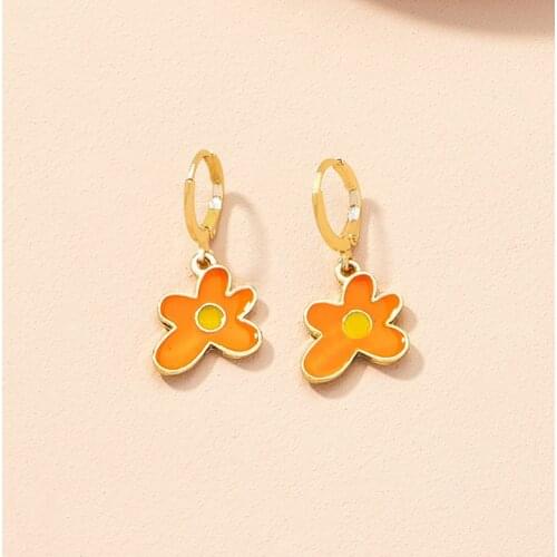 Creative Summer Orange Flower Pendant Earrings Charming Female Gold Ear Clip Accessories Elegant Girl Party Jewelry Gift