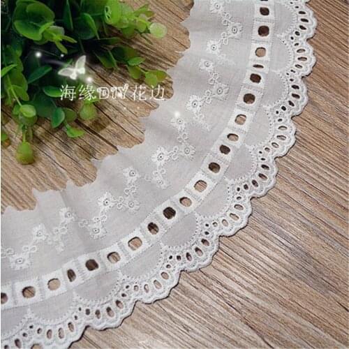 3 Yards Clothes Laciness Accessories High Quality Off White Cotton Cloth Embroidery Lace Trim 8cm Width
