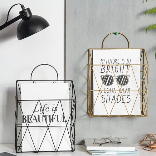 Nordic Style Storage Basket Newspaper Magazine Racks Metal Iron Wall Hanging Holder Bookshelf Office Home Living Room Decoration