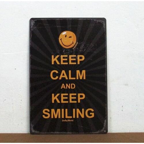 50pcs/lot Metal Sign shabby chic Keep CALM and keep smiling Plaque Christams Gift iron Painting Poster bedroom sets Craft Decor