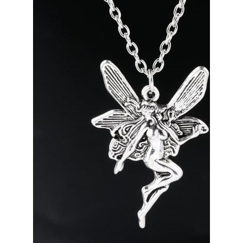 Vintage Fashion Statement Angel Fairy Pendant Necklace for Women Cross Chain Choker Jewelry Punk Goth Gothic Wicca Accessories