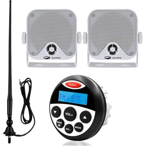 Marine Bluetooth Stereo Boat Audio System Radio FM AM Receiver MP3 Player+4inch Waterproof Speaker+Antenna For UTV ATV Motorcycl
