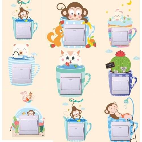 Monkey Cat Bear Penguin Cactus Switch Stickers For Home Decor Living Room Bedroom Animal Mural Wall Art Decals