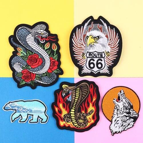 Wolf Head Iron on Patches for Clothing DIY Embroidery Stripe on Clothes Polar Bear Snake Animal Applique Badge Fabric Craft