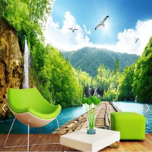 Bacaz Custom Nature Wallpaper for Living Room Wood River landscape 3d Wall Murals Fresco Home Decor 3d murals for TV background