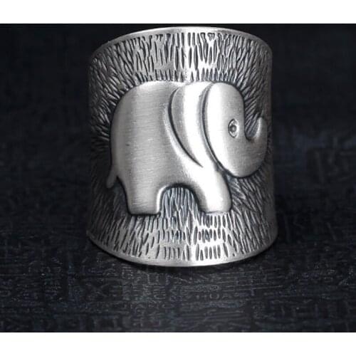 New Elephant Ring Female Thailand Retro Baby Elephant Index Finger Ring Male Opening Ultra Wide Exaggerated Ring Ethnic Style