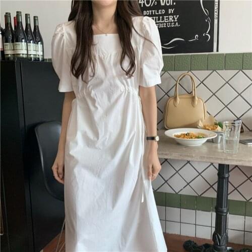 New New Summer Dress Girls Boho Solid Female Vintage Dress Party Oversize Short Sleeve Women Dresses Robe Vestido