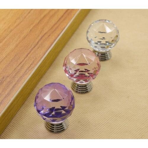 New Arrival Pink White Purple K9 Crystal Cabinet Pulls Modern Crystal Furniture Pull