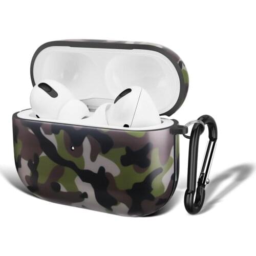 New Fashion TPU Soft Earphone Case For Apple Airpods Pro Matte IMD Design Army Camo Camouflage Earphone Cover With Hanger Hook