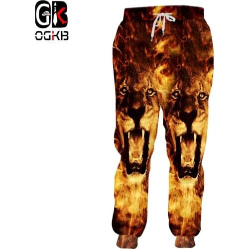 OGKB Winter New Sweatpants Fashion 3D Printing Tiger And Flame Lion And Crayfish Large Size Attire Casual Pants Wholesale