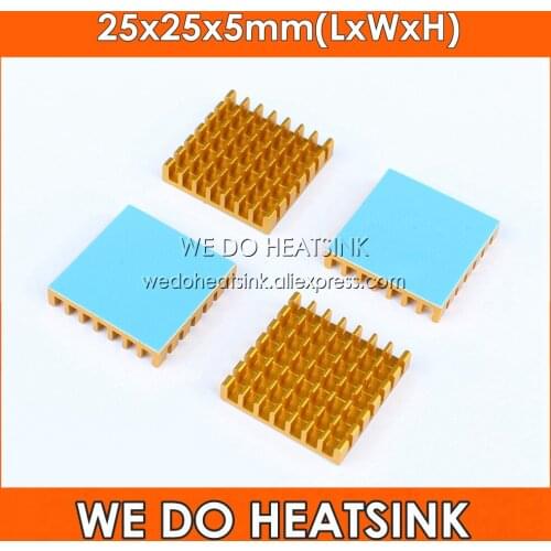 Wholesale 25x25x5mm Gold Anodized Aluminum Heatsink IC CPU Radiator With Thermally Conductive Double Sided Adhesive Tape