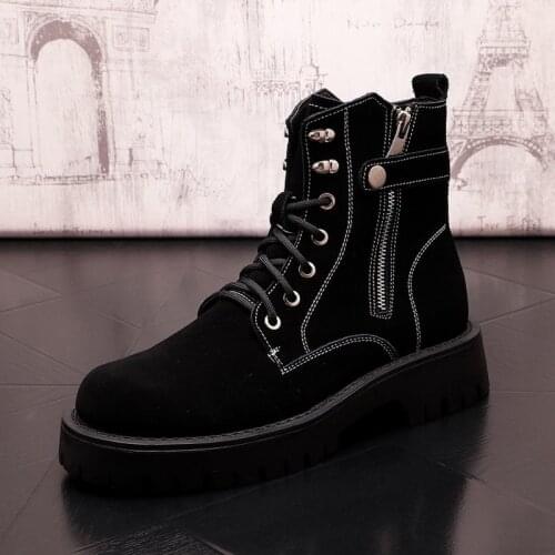 Fall Winter Mens Black Ankle Boots Fashion Forward High Top Male Trending Short Motorcycle Botas Daily Leisure Zapatos ERRFC