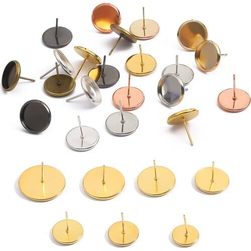 10pcs 8/10/12/14/16/18/20mm Stainless Iron Blank Earring Cabochon Cameo Settings Base Bezel Tray For Supplies Jewelry DIY Making