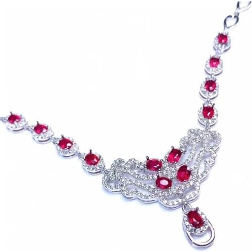 100% 925 Sterling Silver Natural Ruby Pendant Necklaces for Women Sparkling Created Moissanite Wedding Party Fine Jewelry Gifts