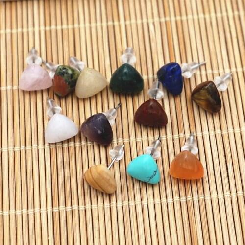 Hot Natural Stud Earrings Turquoises Tiger Eye Stone Stud Earrings Perforated Jewelry Ladies Small Triangle Stud Earrings