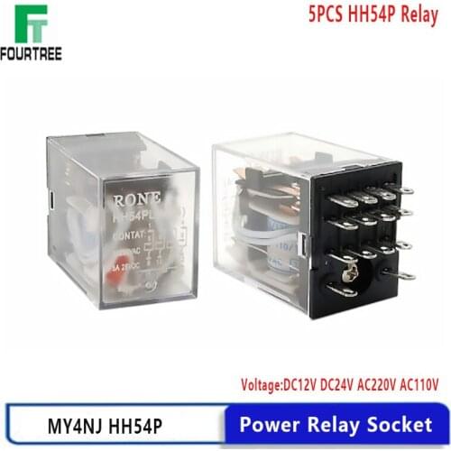 5Pcs Intermediate Relay HH54P MY4NJ Coil General DPDT Mini Electromagnetic Relay Switch With LED 14 Pins AC 110V 220V DC 12V 24V