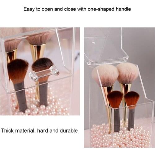 E7CB Transparent Makeup Brush Holder Organizer Square/Hexagonal Acrylic Dustproof Cosmetics Brush Storage Box with Lid for and