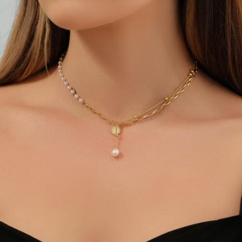 QiLuxy Pearl Coin Portrait Pendant Choker Necklaces for Women Fashion Multi-Layer Chain Charm Necklaces Female Party Jewelry