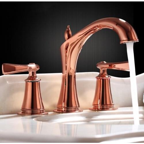 Rose gold color 8 inch widespread 3 Holes bathroom Lavatory Sink faucet mixer tap New Deck mounted