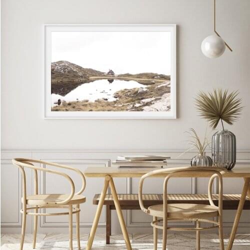 Modern Boho Style Lake House Scene Canvas Painting Poster and Print Wall Art Pictures for Living Room Home Decorations