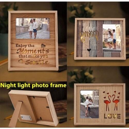 LED Lighted Flamingo Wooden Frame Decoration Night Light Family Picture Photo Frame for Study Bedroom Bedside Love Gifts