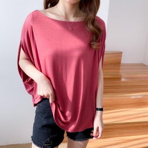 LOOSE T-SHIRT WOMEN PLUS FAT SIZE WOMENS SUMMER NEW STYLE MODAL BAT SHIRT FAT MM TOPS AT HOME
