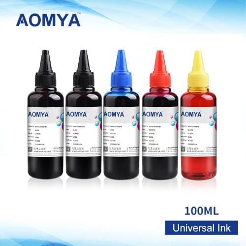 5*100ML Aomya Universal Refillable Dye Printer Ink 2BK/C/M/Y Compatible For Epson For Canon For HP For Brother Inkjet Printer