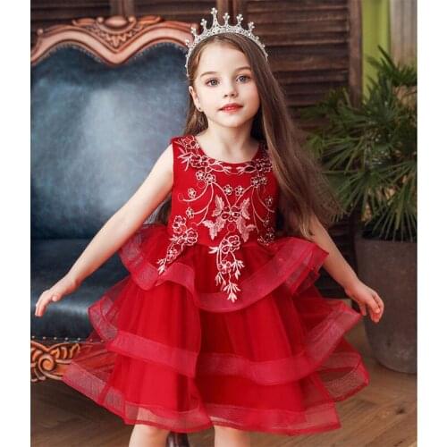 Flower Vintage Embroidery Baby Girls Dress Opening Ceremony Clothing Tutu Party Elegant Wear Girls Princess Dress Kids Vestidos