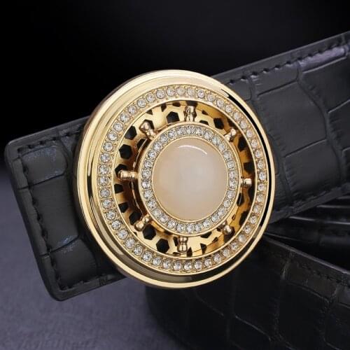 High quality designer belt men genuine leather luxury famous rotate round buckle Crocodile pattern Waist Strap Casual Waistband