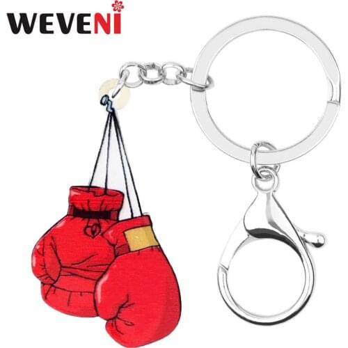 WEVENI Acrylic Unique Red Boxing Gloves Key Chains Keychains Rings Fashion Cool Jewelry For Women Girls Charms Gift 2019 New