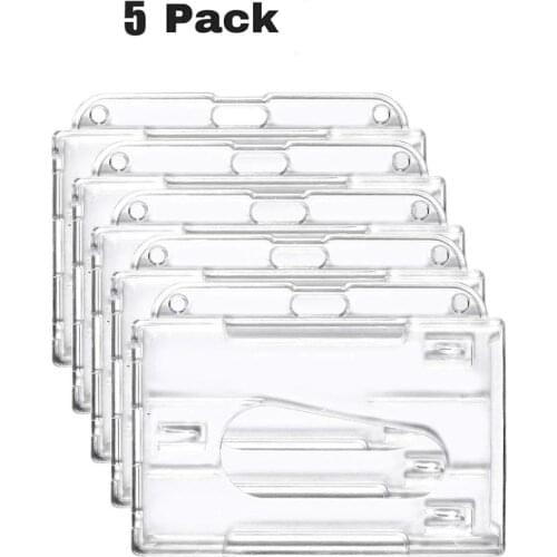 XRHYY 5 Pack Clear Horizontal (2-3 Cards) ID Badge Holder Case Hard Rigid-Clear 2-Sided Credit Card Cover For Office ID card